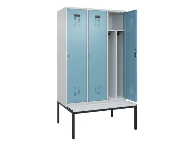 locker met bank,voor scheiding van kleding,HxBxD 2120x1200x815mm,3vak