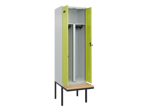 PBM-locker met bank,HxBxD 2120x600x815mm,2vak,vak B 300mm,draaigrendel