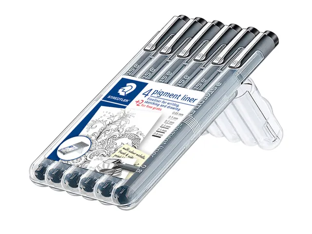 Fineliner Staedtler Pigment 308 zwart set 4+2 gratis 0.05-0.8mm