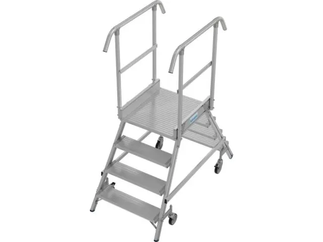 bordestrap,verrijdbaar,bordes H 1m,2x4treden,aluminium,4zwenkwielen