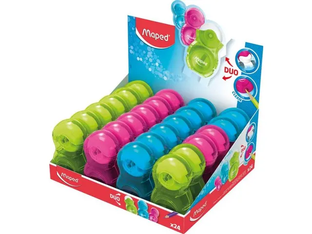 Puntenslijper Maped Loopy 1 gaats met gum display á 24 stuks assorti