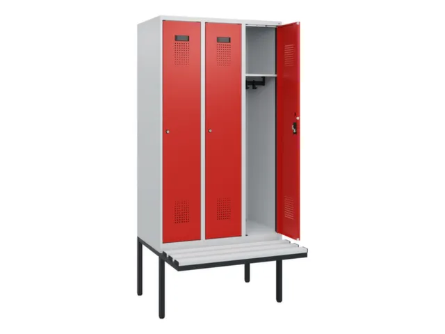 locker met bank,HxBxD 1950x900x815mm,3vak,vak B 300mm,cilinderslot