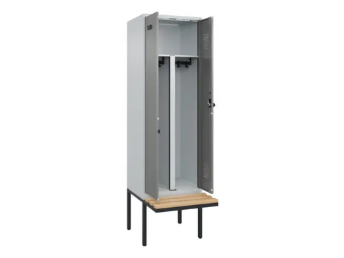 PBM-locker met bank,HxBxD 2120x600x815mm,2vak,vak B 300mm,draaigrendel