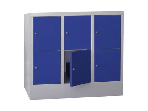 lockerkast,HxBxD 855x900x500mm,3x2vakken,RAL7035,front RAL5012