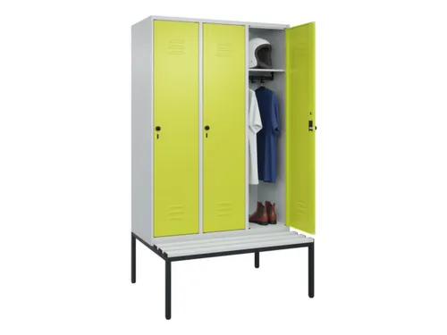 locker met bank,HxBxD 2120x1200x815mm,3vak,vak B 400mm,draaigrendel