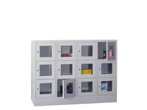 lockerkast,HxBxD 1187x1600x500mm,4x3vakken,RAL7035,front RAL7016