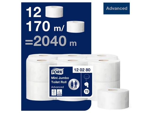 Toiletpapier Tork T2 120280 Advanced 2-laags 170m Mini Jumbo