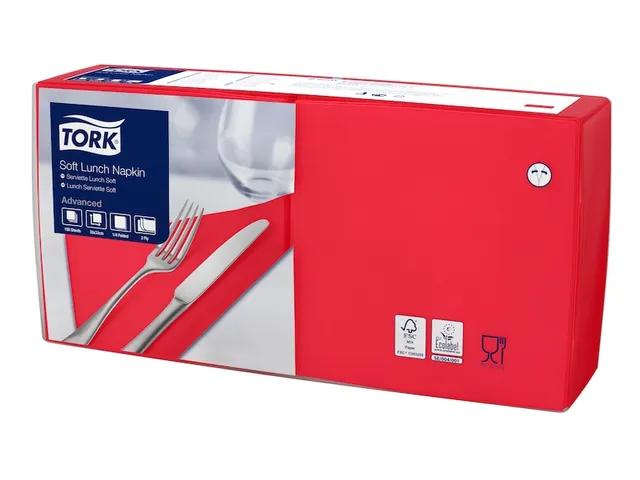 Tork 477861 Soft Lunchservet Advanced Rood 33x33cm