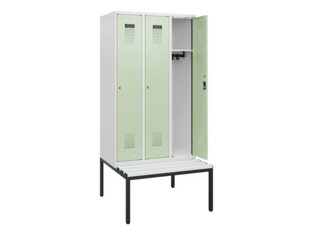 locker met bank,HxBxD 1950x900x815mm,3vak,vak B 300mm,cilinderslot