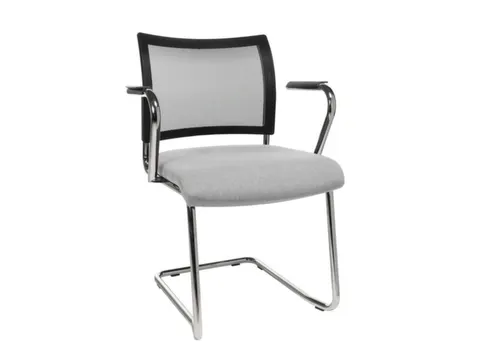 Bezoekersstoel Armleuningen Lichtgrijs Stof Netrug Zwart Sledeframe