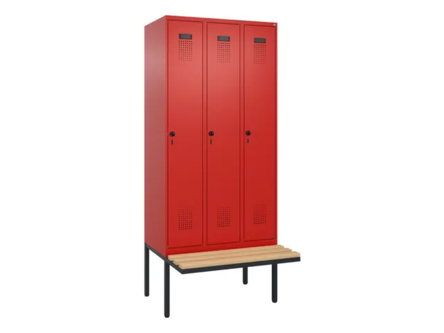 locker met bank,voor scheiding van kleding,HxBxD 2120x900x815mm,3vak