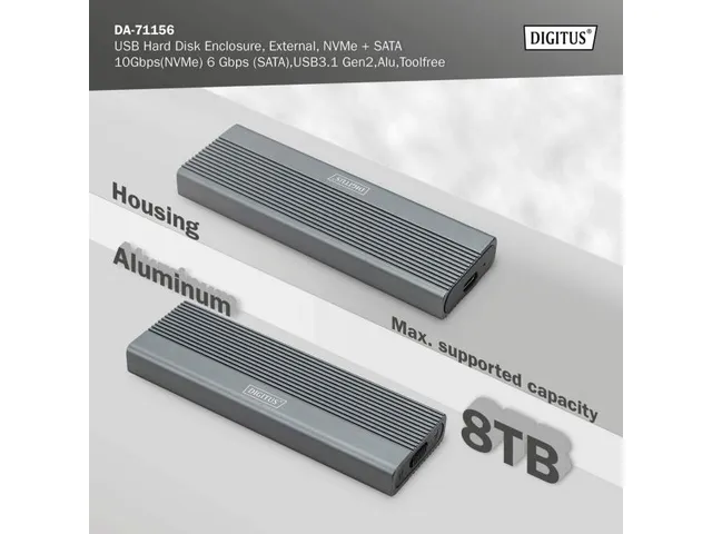 USB externe harde schijf behuizing NVMe+SATA USB3.1 Gen2 Alu Wolfraam