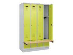 locker met bank,HxBxD 1950x1200x815mm,4vak,vak B 300mm,cilinderslot