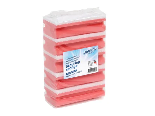 Schuurspons Cleaninq met greep 140x70x42mm rood/wit 5 stuks