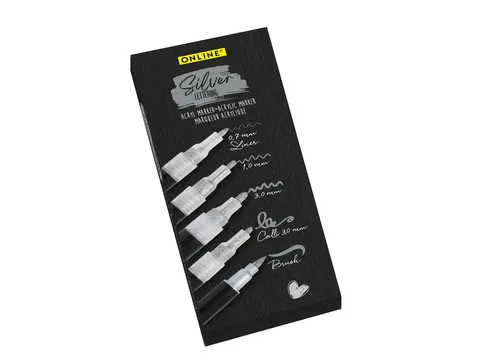Acrylmarker Online lettering 5 breedtes zilver
