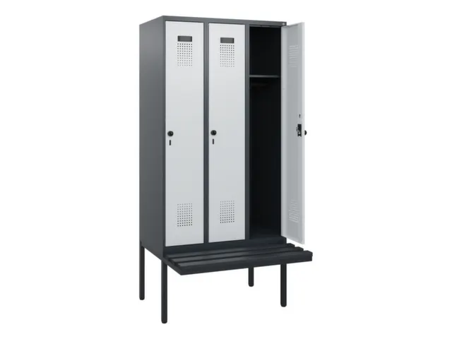 locker met bank,HxBxD 1950x900x815mm,3vak,vak B 300mm,draaigrendel