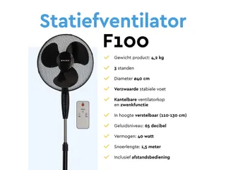 Statiefventilator BRASQ met remote Ø 40cm zwart - 9