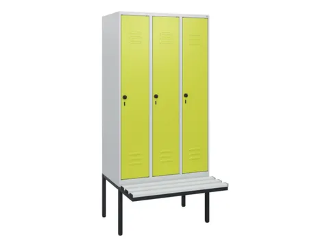 locker met bank,HxBxD 1950x900x815mm,3vak,vak B 300mm,draaigrendel