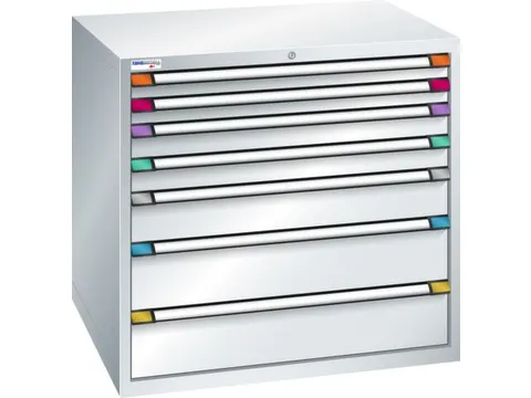ladekast 1000x1005x695mm 7laden RAL7035 front RAL7035