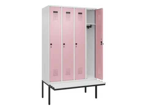 locker met bank,HxBxD 2120x1200x815mm,4vak,vak B 300mm,draaigrendel