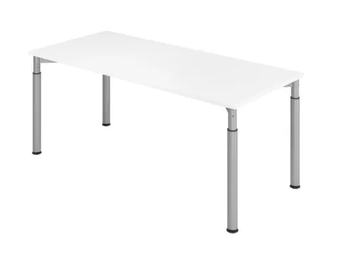 bureau,HxBxD 680-820x1800x800mm,blad wit,4voeten zilverkleurig