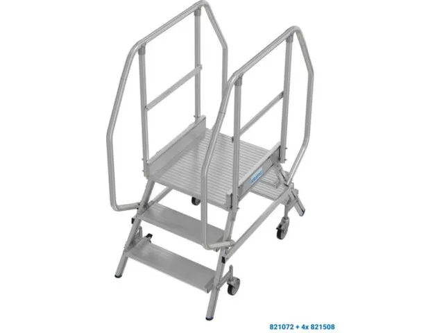 bordestrap,verrijdbaar,bordes H 0,75m,2x3treden,aluminium,4zwenkwielen