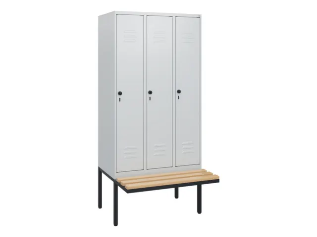 locker met bank,HxBxD 1950x900x815mm,3vak,vak B 300mm,draaigrendel