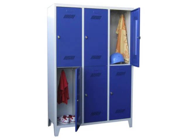 dubbeldekse locker,HxBxD 1850x1200x500mm,3x2vak.,RAL7035,front RAL3000