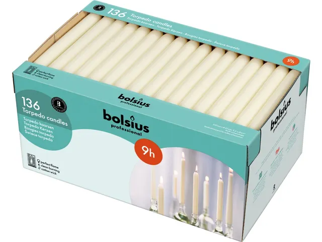 Bolsius DinerKaars 240/22 9u Wit Torpedo, doos 136 stuks