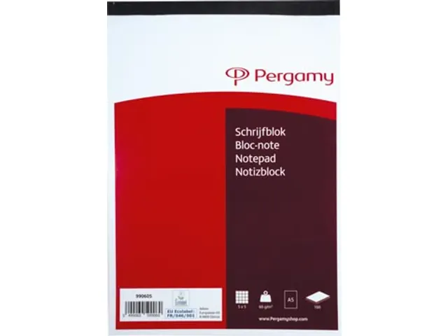 schrijfblok, 60 g/m², ft A5, 100 vel, geruit 5 mm