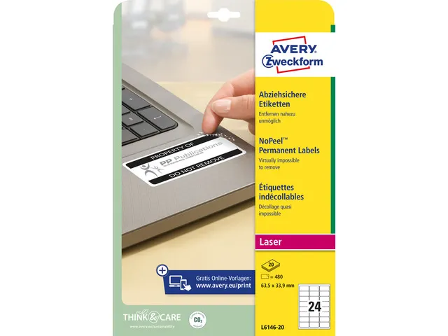 Etiquettes laser Avery 63,5x33,9mm blanc 20 feuilles