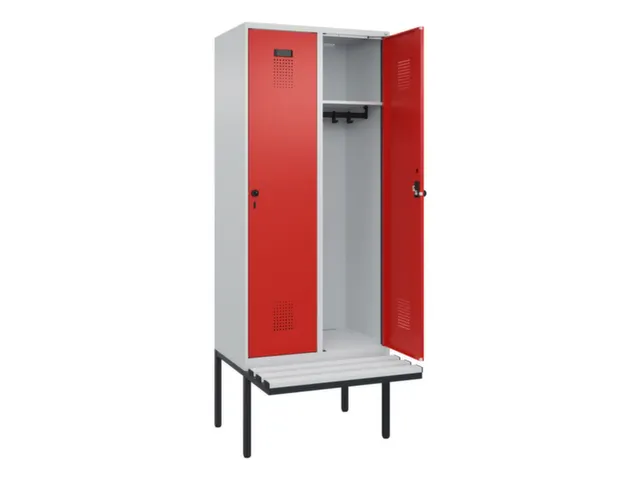 locker met bank,HxBxD 2120x800x815mm,2vak,vak B 400mm,draaigrendel