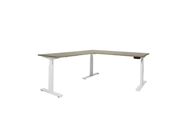 Elektrisch Hoekbureau Dextro Plus 180x160cm Frame Wit Blad Robson Eik