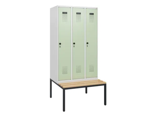 locker met bank,HxBxD 1950x900x815mm,3vak,vak B 300mm,draaigrendel