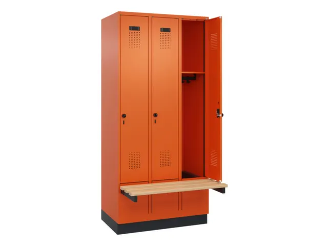 locker met bank,HxBxD 1950x900x815mm,3vak,vak B 300mm,draaigrendel