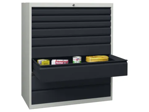 ladekast 1200x1023x600mm 9laden RAL7035 front RAL7016