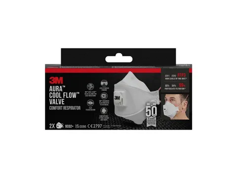 Stofmasker 3M Aura Comfort Cool Flow 9332 FFP3 2 stuks