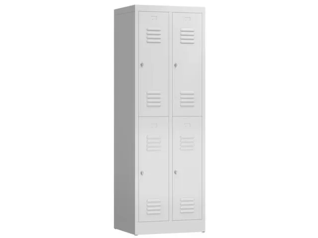 Dubbeldekse garderobekast 1800x590x500mm 2x2vak klink sokkel RAL7035