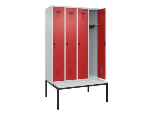 locker met bank,HxBxD 2120x1200x815mm,4vak,vak B 300mm,draaigrendel