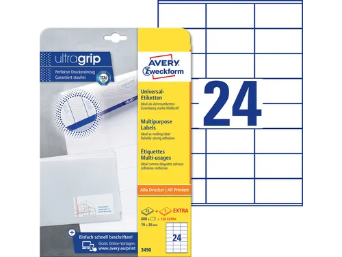 Etiket Avery 3490 70x36mm wit 600 stuks