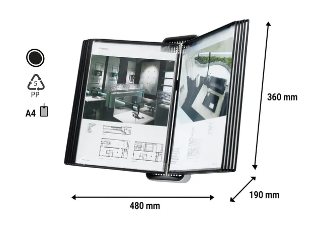Système de présentation mural Tarifold VEO A4 PP avec 10 poches noir