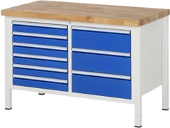 établi HxlxP 840-1040x1250x700mm plateau hêtre force 1250kg 4 pieds