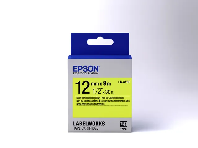 LK-4YBF - Fluorescent - Noir sur Jaune - 12mmx9m