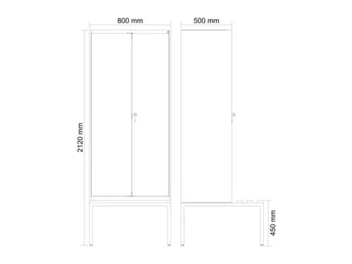 locker met bank,voor scheiding van kleding,HxBxD 2120x800x815mm,2vak