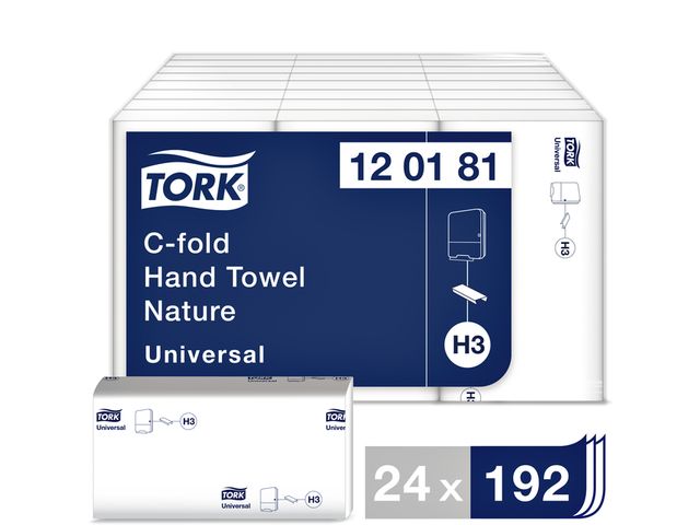 Handdoek Tork H3 120181 Universal 1-laags 25x31cm C-vouw | Vouwhanddoeken.be