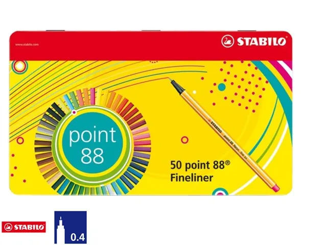 Fineliner STABILO point 88 0.4mm blik à 50 stuks assorti kleuren