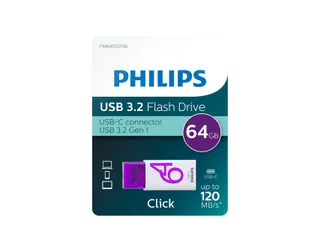 USB stick 3.2 Philips Click USB-C 64GB paars - 1