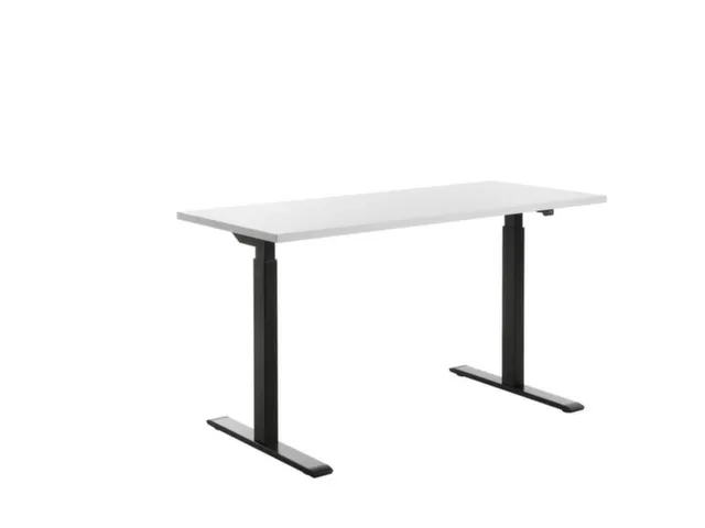 Elektrisch ihv bureau,HxBxD 700-1200x1400x600mm,blad wit,T-voet zwart