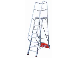 verrijdbare treden-platformladder,eenzijdig,9trede(n),stand H 2,1m - 1