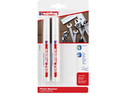 Viltstift edding 750 lakmarker rond 2-4mm blister à 2 stuks wit